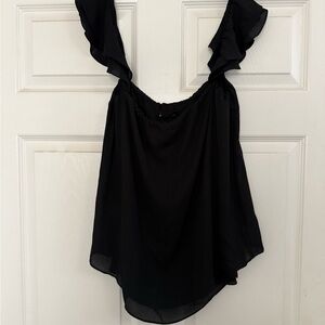 Chic Black Ruffle Strap Blouse